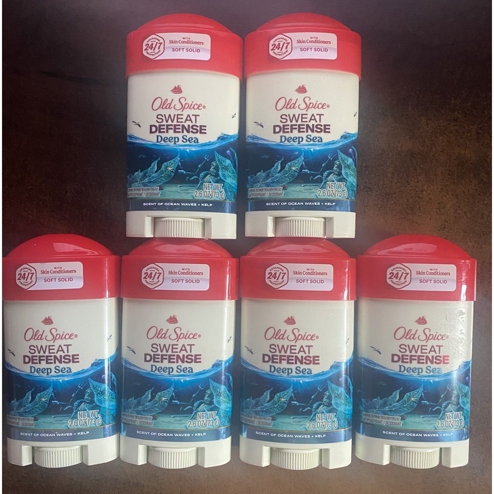 6 Old Spice Sweat Defense Deep Sea Soft Solid w/Skin Conditioners 2.6oz exp 6/27